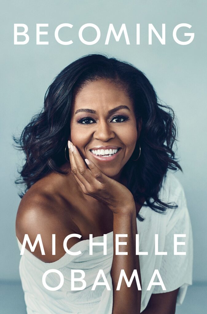 Becoming book cover with smiling Michele Obama photograph