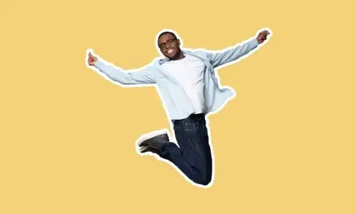 Photo of a man jumping with glee